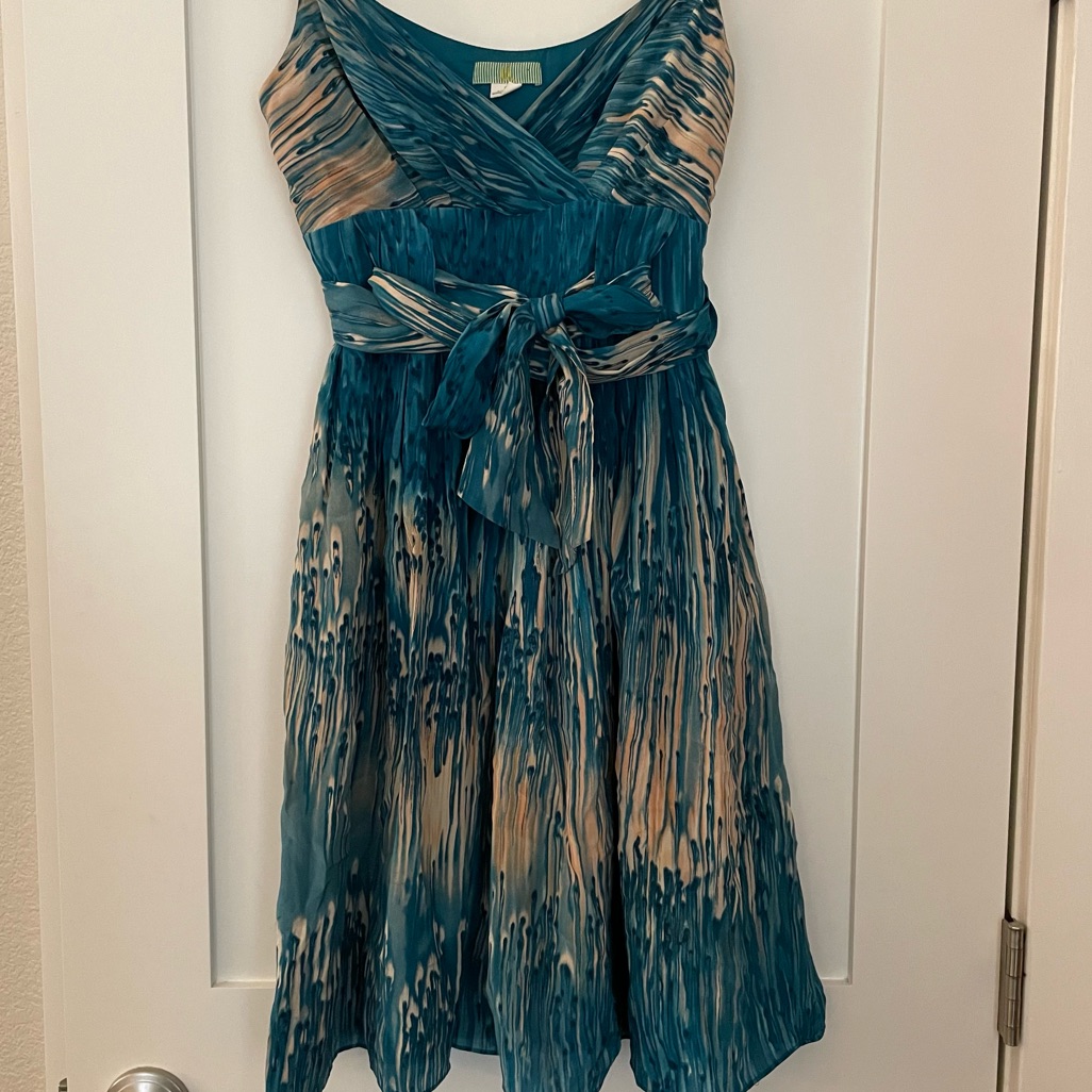 Anthropologie | Lil - Watercolor Tan And Blue Dress